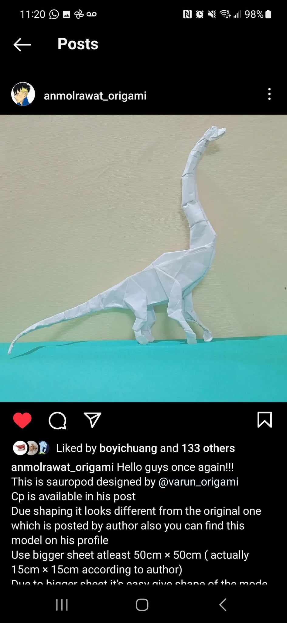 Origami dino example fold