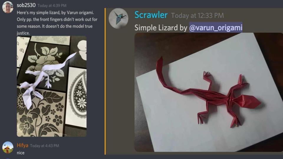 Origami lizard example folds