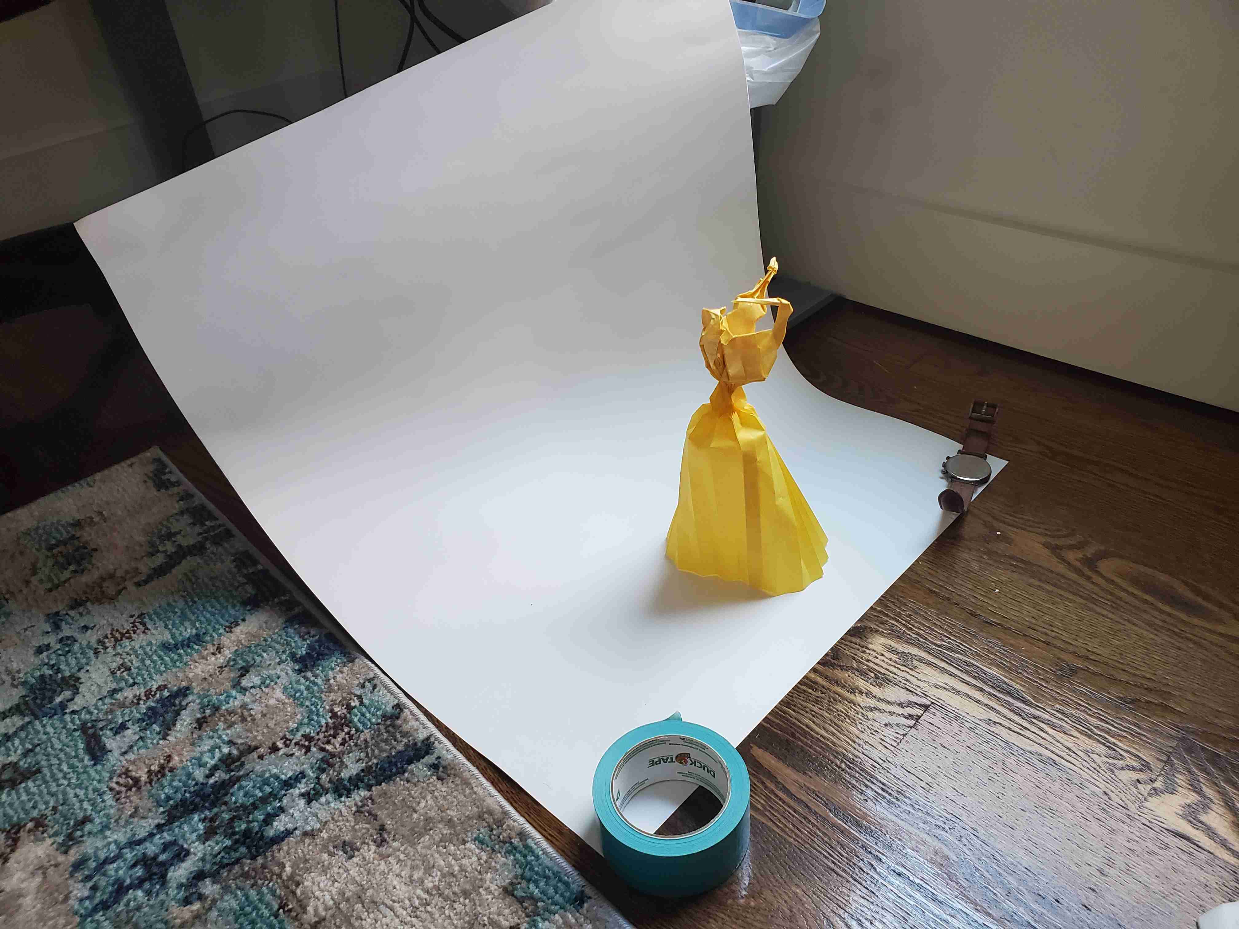 Origami photo backdrop setup