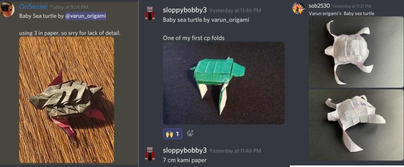 Origami turtle example folds