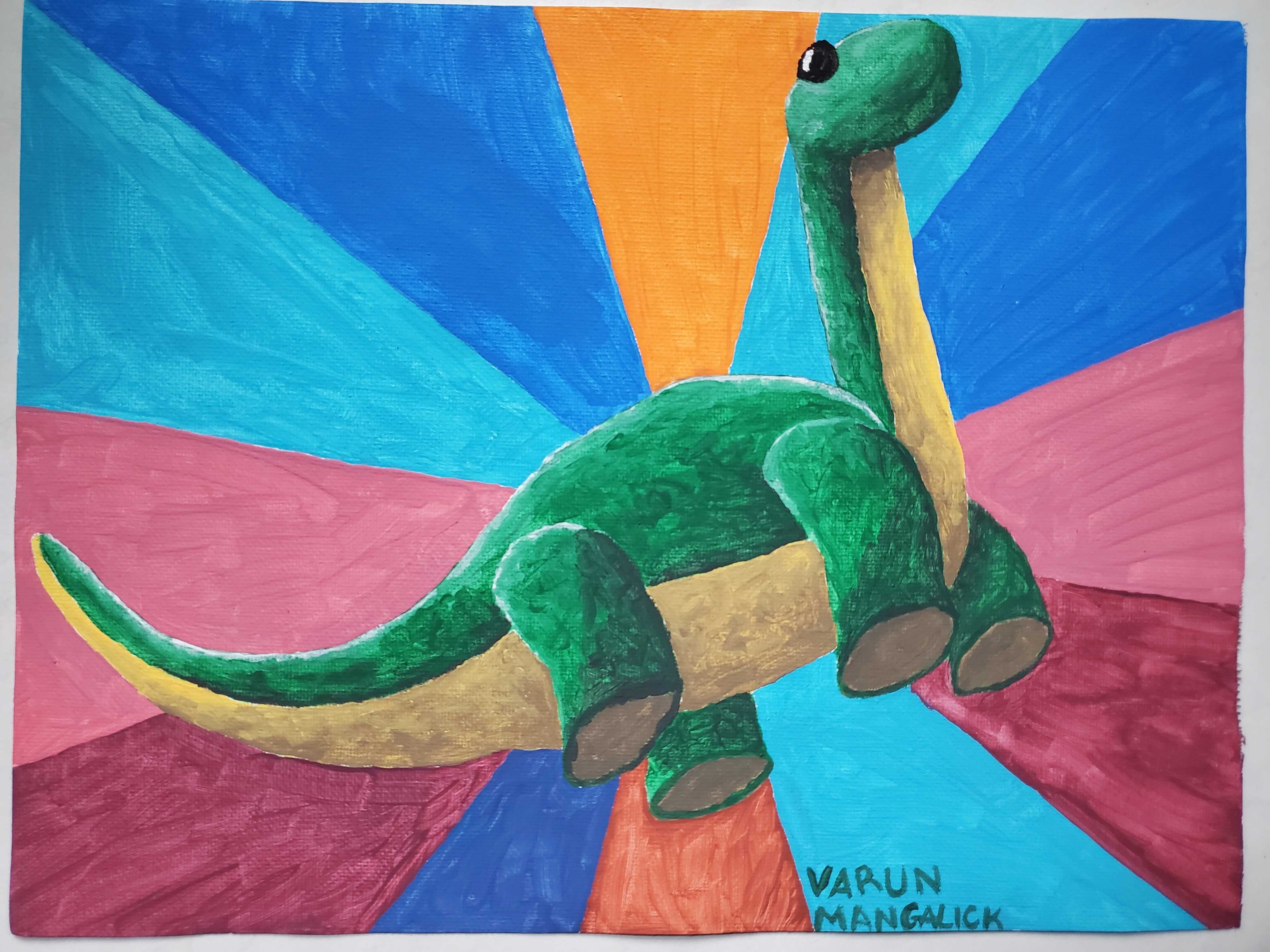 Propaganda poster of a plush dino painting