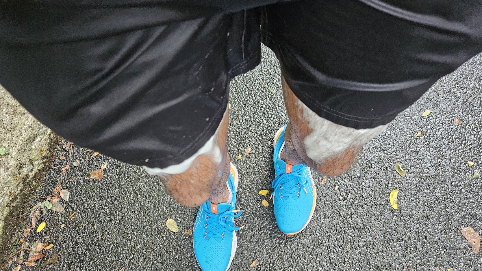 Foam worked up from excess detergent in shorts during 16 mile rainy run