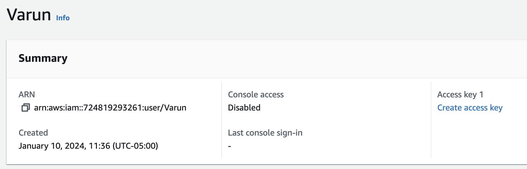 Creating access key in IAM console
