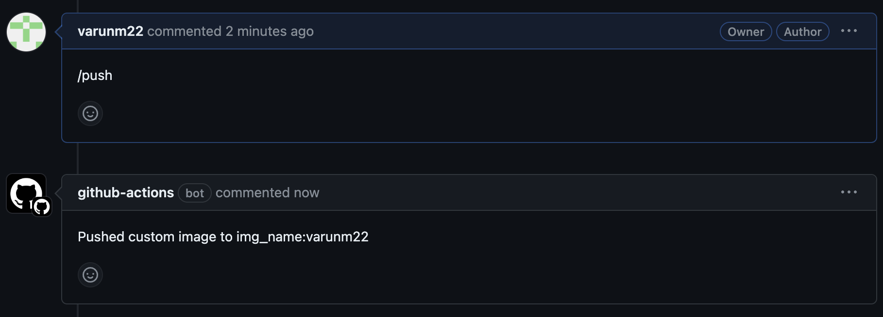Github PR action to push custom container